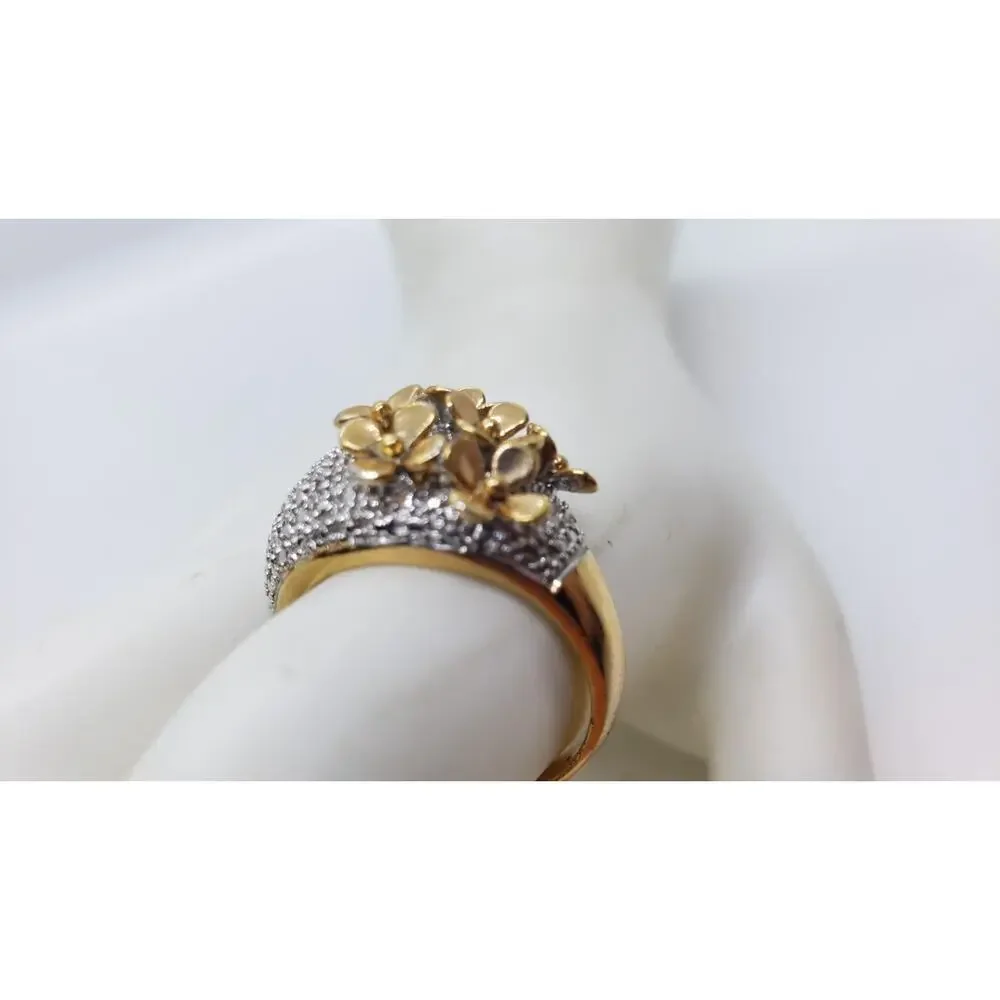 Ring 3D Flower Gold & Silver Statement Sz 10.25 Boho